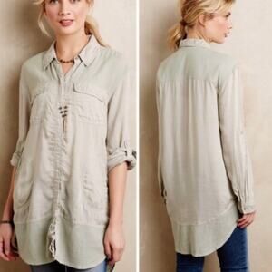 ANTHROPOLOGIE Holding Horses Sunwashed Tunic Sage Medium M
